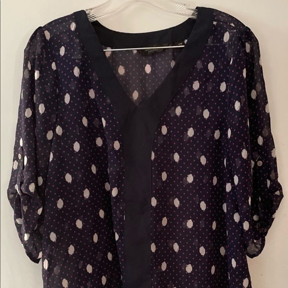Blue, Pink and White Blouse by Investment Petites size medium petite